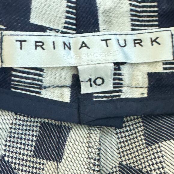 TRINA TURK Retro High Waist Navy Gray Geometric Print 3" Shorts Women's Sz 10 - Picture 5 of 10